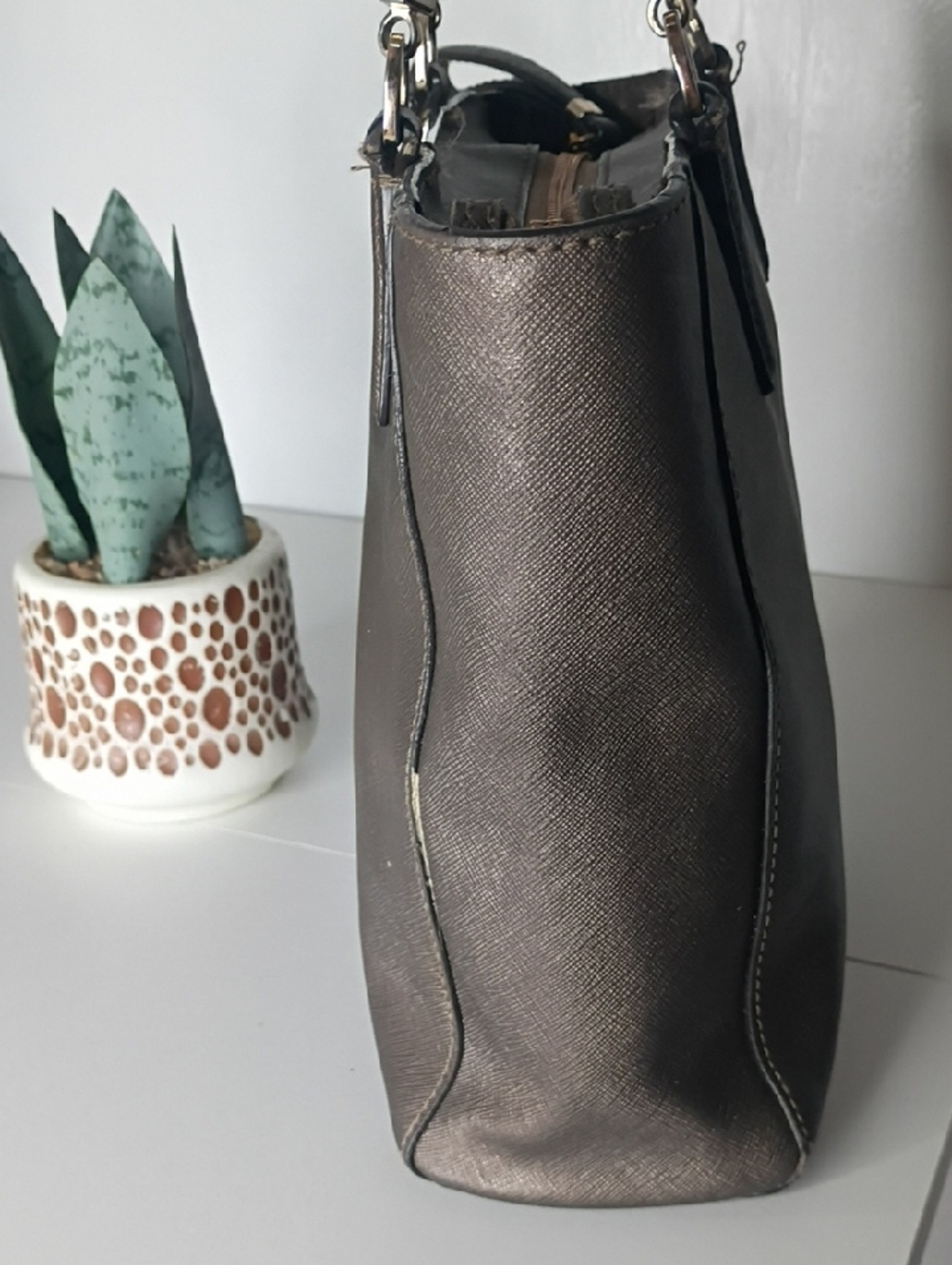 Coach Madison Saffiano Mini North South Tote Bronze Purse Bag - Picture 5 of 16